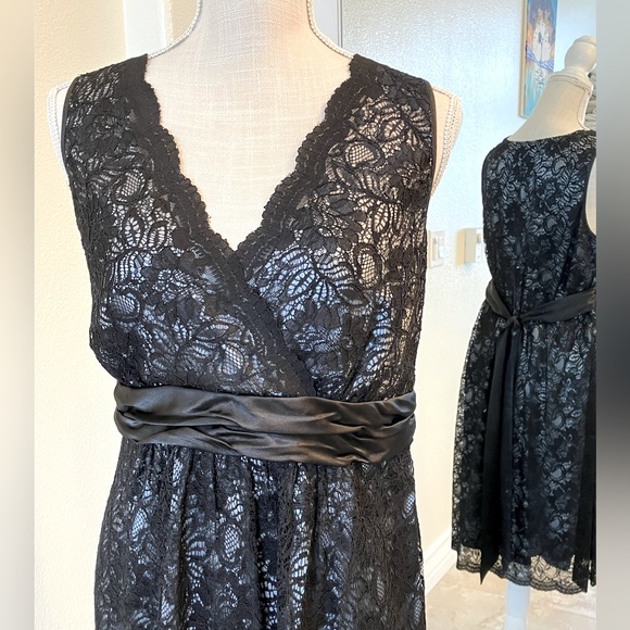 Black lace over silver gray sleeveless party dress, Pea in a Pod size Large - Picture 2 of 15